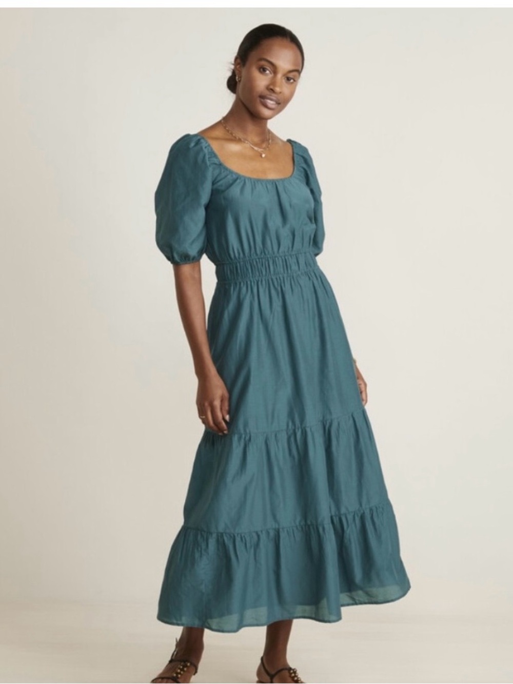 Vineyard Vines Teal Puff Sleeve Tiered Maxi Dress Size M